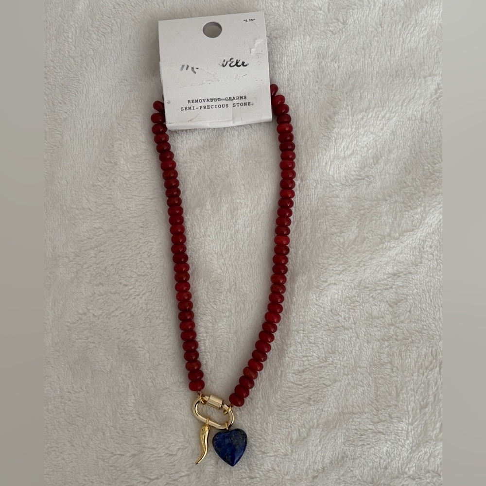 NWT Madewell Semiprecious Beaded Carabiner Necklace 16 1/4” Red - Picture 8 of 9